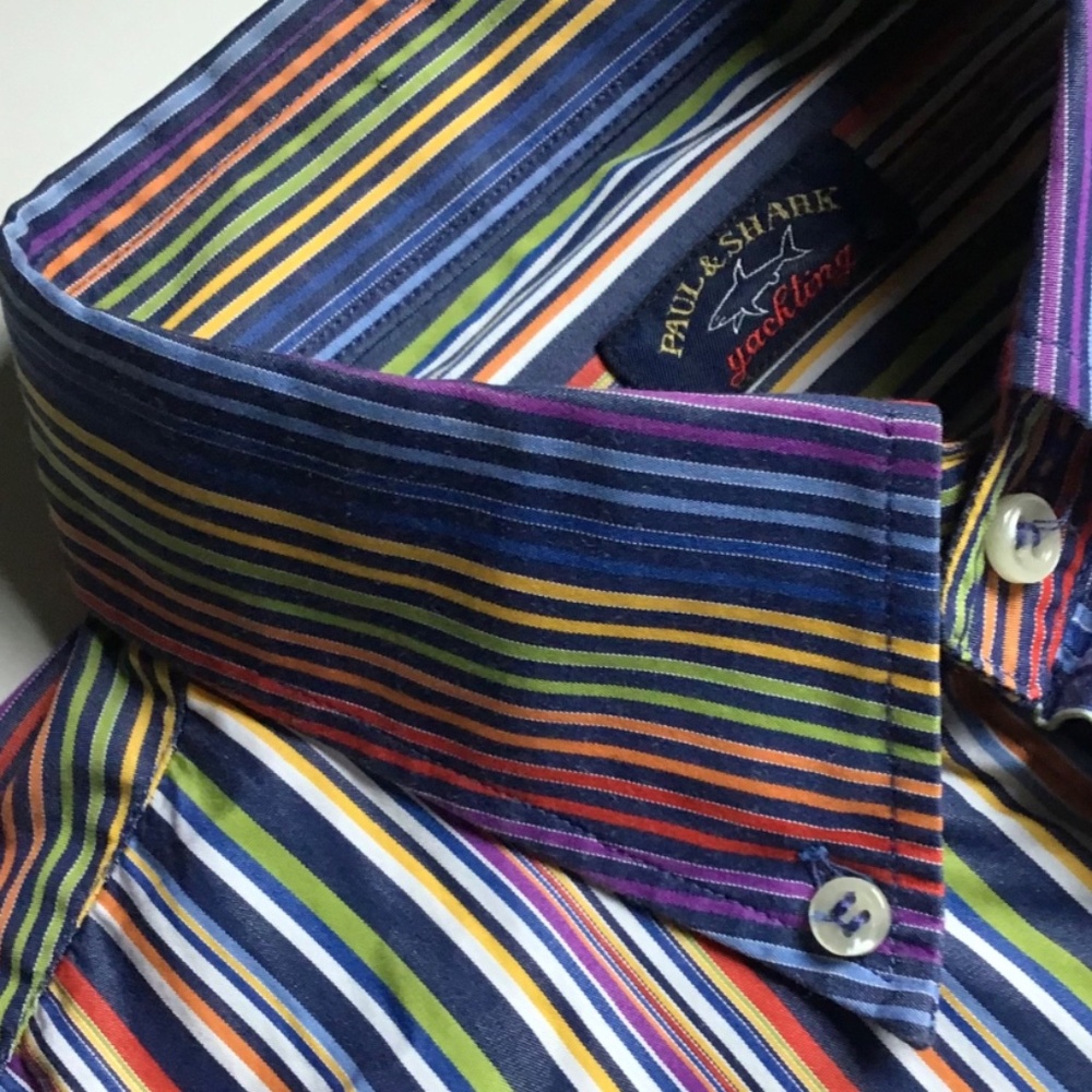 Paul & Shark colourful striped  cotton shirt Sz 42 made in Italy 🇮🇹